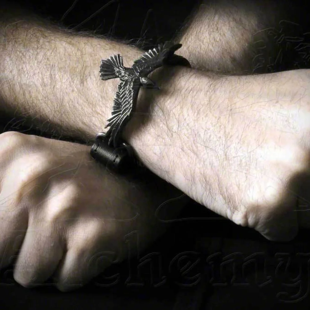 Raven Adjustable leather Strap Bracelet Unisex Alchemy Gothic UK unisex